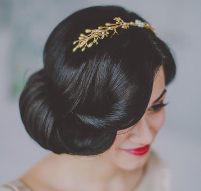 Classic Side Texture Updo Hairstyles With Gold Plated Headband